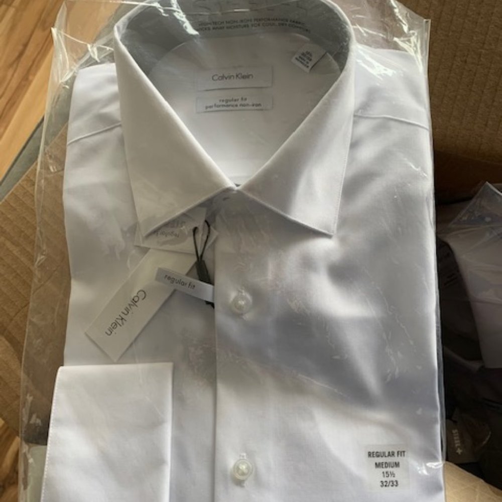 White Calvin Klein Men's French Cuff Dress Shirt